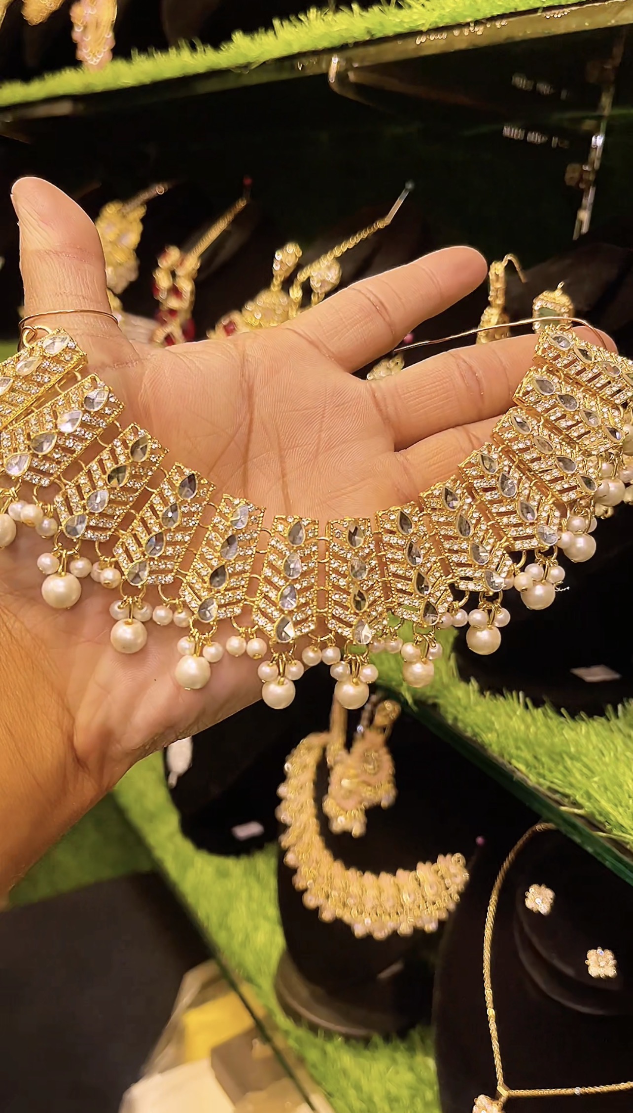PARTY WEAR SET IN WHITE PEARLS with KUNDAN